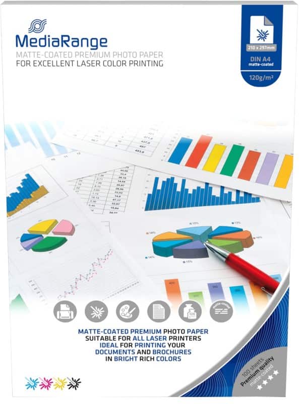 MediaRange Laser Fotopapier Matt A4 120 g/m² Weiß 100 Blatt