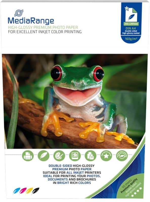MediaRange Inkjet Fotopapier Glänzend DIN A4 160 g/m² Weiß 50 Blatt