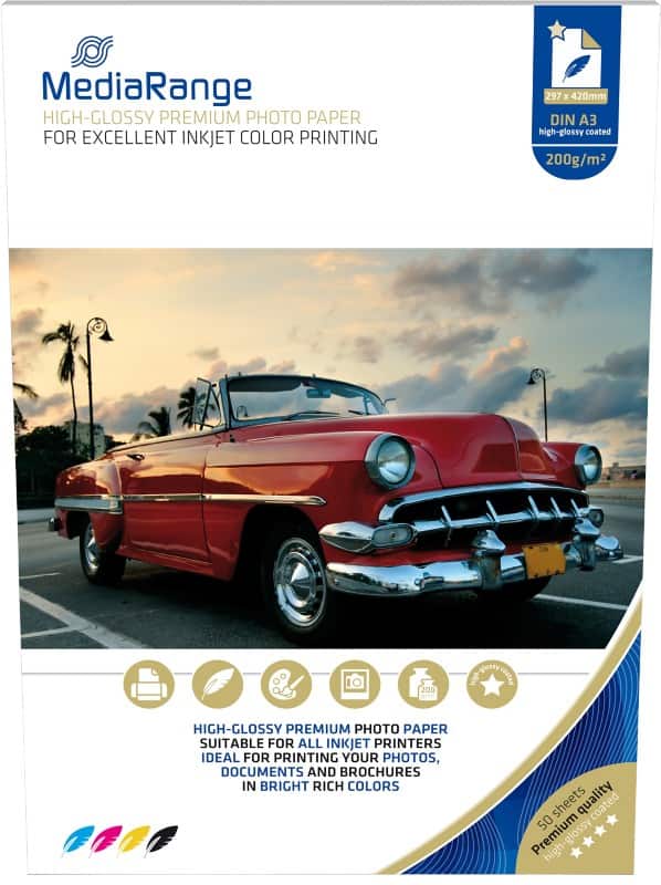 MediaRange Inkjet Fotopapier Glänzend DIN A3 200 g/m² Weiß 50 Blatt