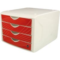 helit Schubladenbox mit 4 Schubladen Weiß, Rot 26,2 cm