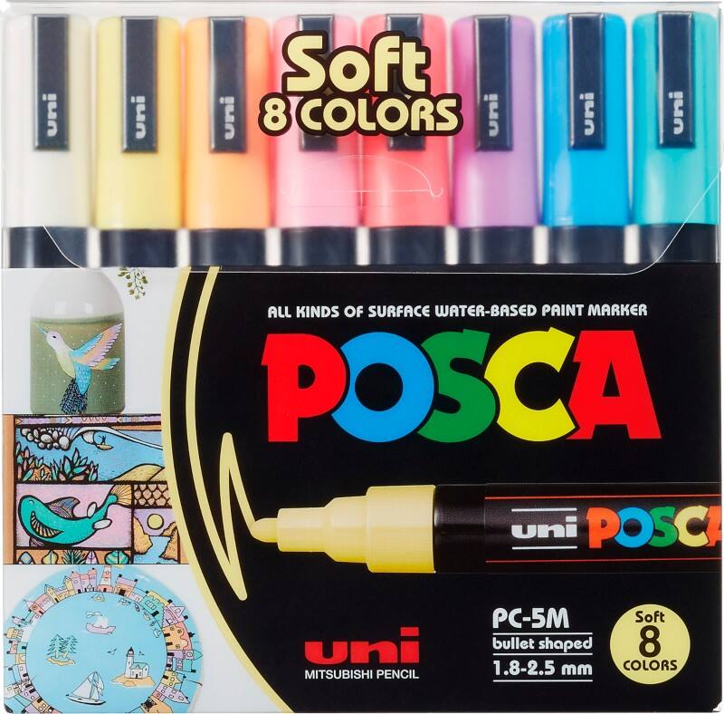 POSCA Farbmarker Pastell PC-5M Kalligraphie Färbig sortiert 8 Stück