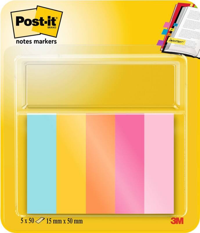 Post-it Index-Haftstreifen Blau, Orange, Rosa, Gelb 5 Blöcke à 50 Blatt