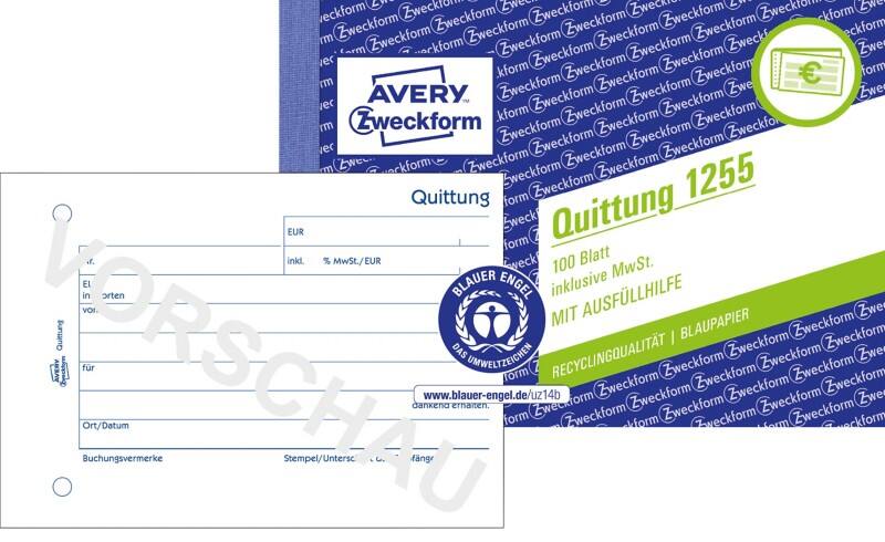 AVERY Zweckform Quittungsformulare inkl. MwSt. 1255 DIN A6 quer Perforiert N/A 100 Blatt