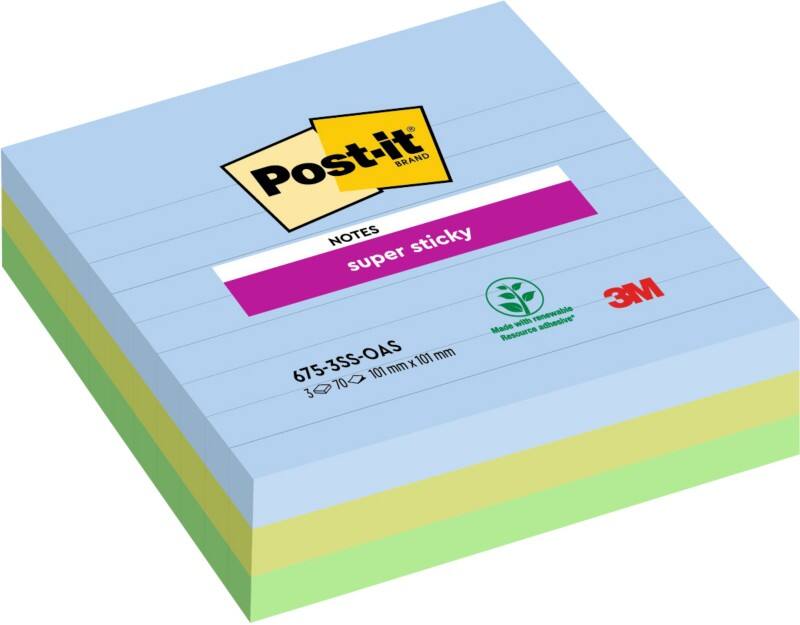 Post-it Oasis Super Sticky Haftnotizen 101 x 101 mm Farbig Sortiert 3 Stück à 70 Blatt