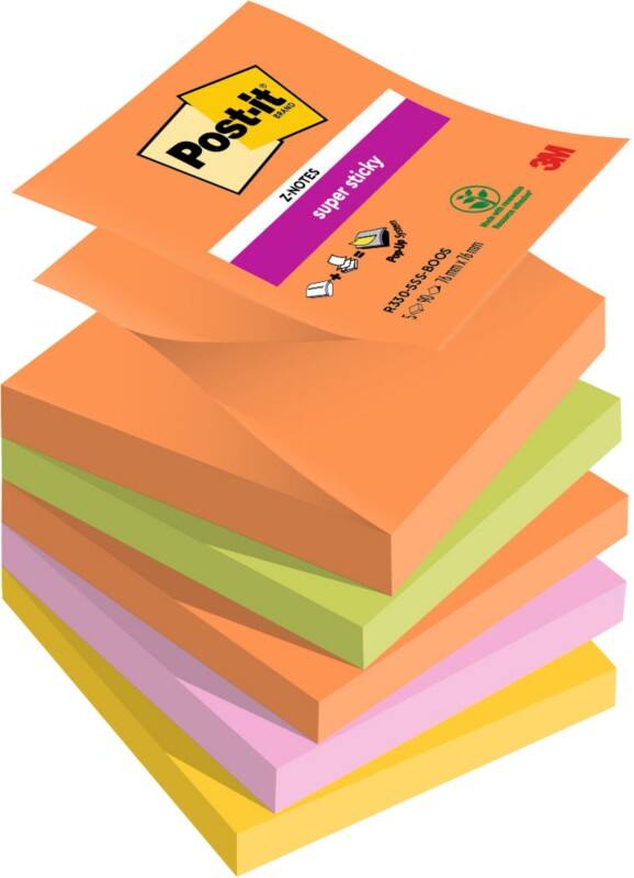 Post-it Sticky Z- Haftnotizen Boost Farbig sortiert 90 Blatt 5 Stück