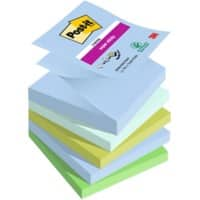 Post-it Super Sticky Z-Notes 76 x 76 mm Blau, Grün Kariert Einfarbig 5 Blöcke mit 90 Blatt