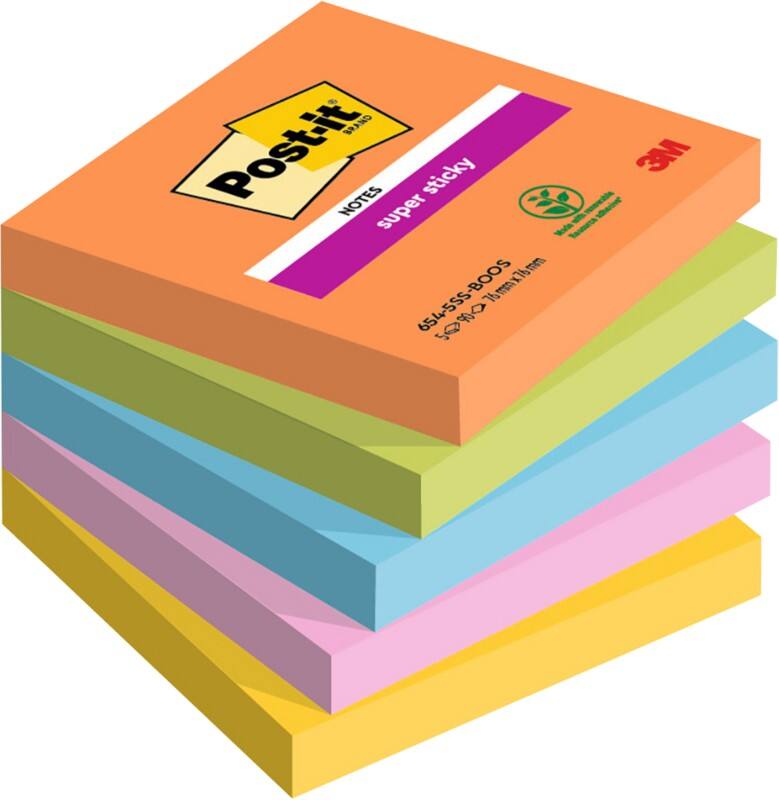 Post-it Super-Haftnotizen 76 x 76 mm Sortiert 90 Blatt 5 Stück
