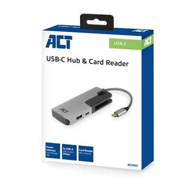 ACT USB-C Hub, mit 3x USB-A, Kartenleser, USB-C PD Pass-Through 60W