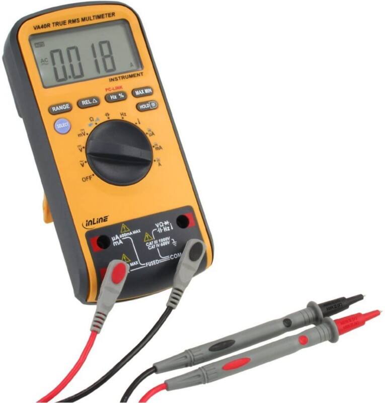 Inline Tragbares Multimeter 43114 Stromversorgung: Batterie Test Typ: Spannung, Strom, Widerstand, Frequenz, Kapazität, Temperatur
