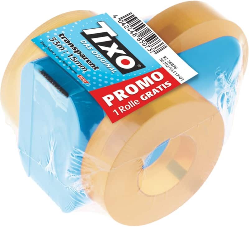 TIXO Klebeband und Abroller 56102-00001-04 Blau, Transparent 70 mm (B) x 0,08 m (L)