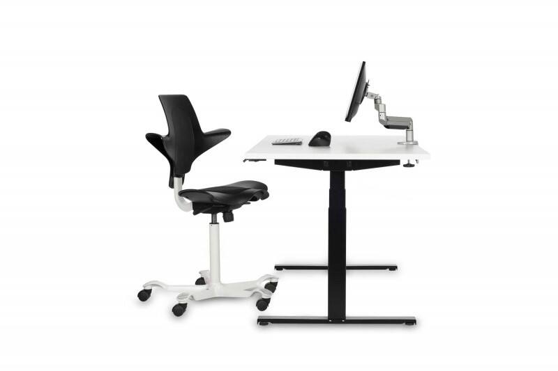 BakkerElkhuizen Work and Move Elektrisch Höhenverstellbar Sitz-Stehschreibtisch Rechteckig Weiß H-Fuß-Gestell 1.600 (B) x 800 (T) x 1.260 (H) mm Kunststoff, Spanplatte, Stahl  