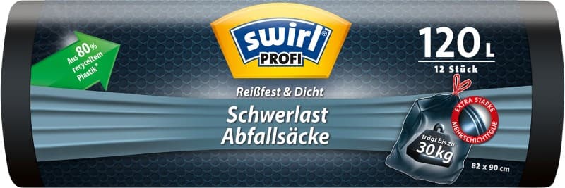 Swirl Fixierband Müllsäcke 120 L  Schwarz 12 Stück
