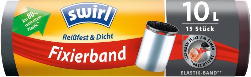 Swirl Fixierband Müllbeutel 10 L  Schwarz 15 Stück