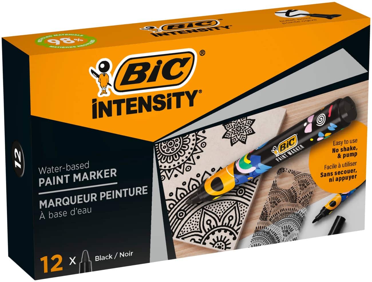 BIC Permanenter Lackmarker Schwarz Mittelere Spitze Kegelförmig 2,3 mm 12 Stück