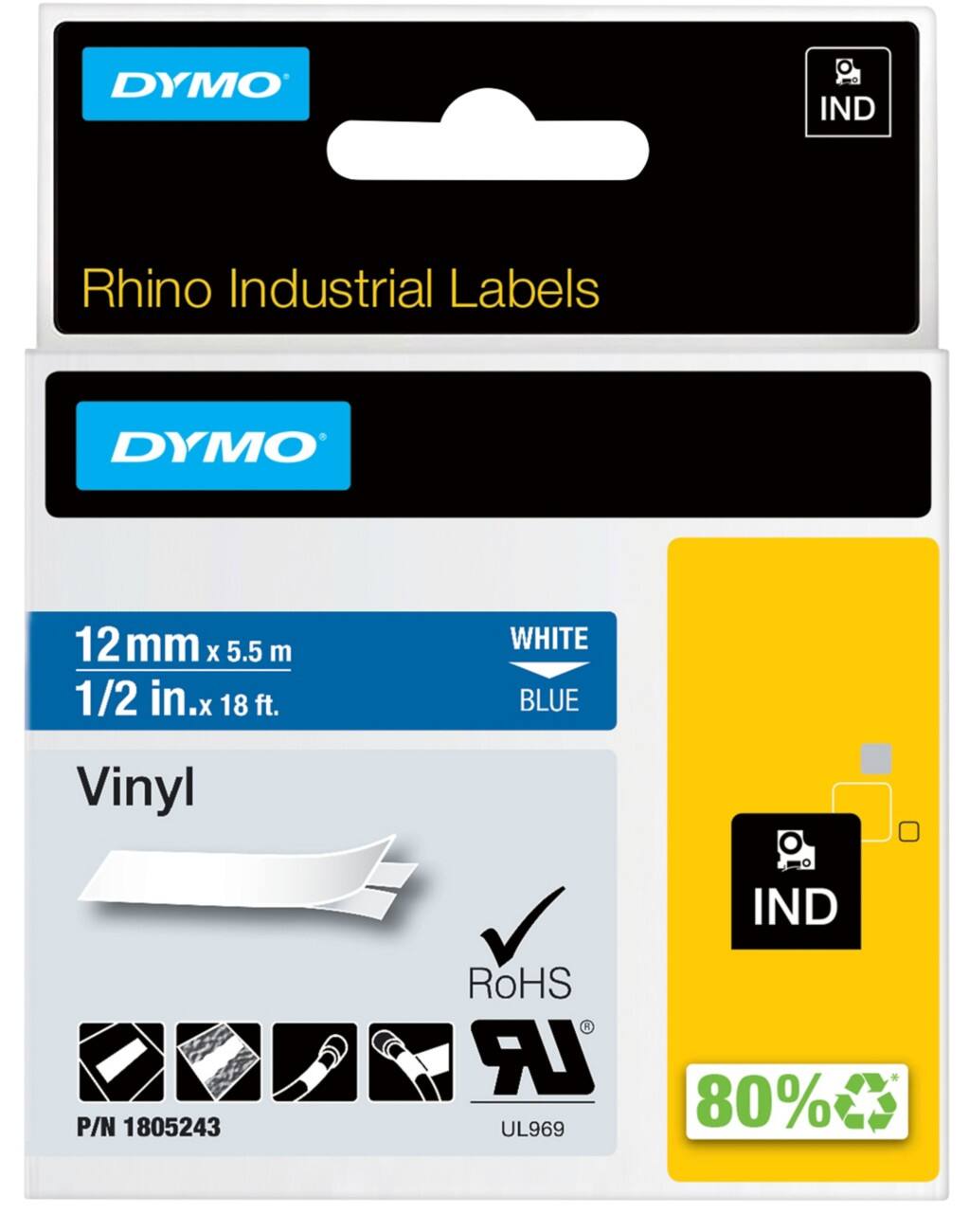 DYMO Rhino Beschriftungsband DYMO 1805243 Selbstklebend Blau auf Weiß 89 mm