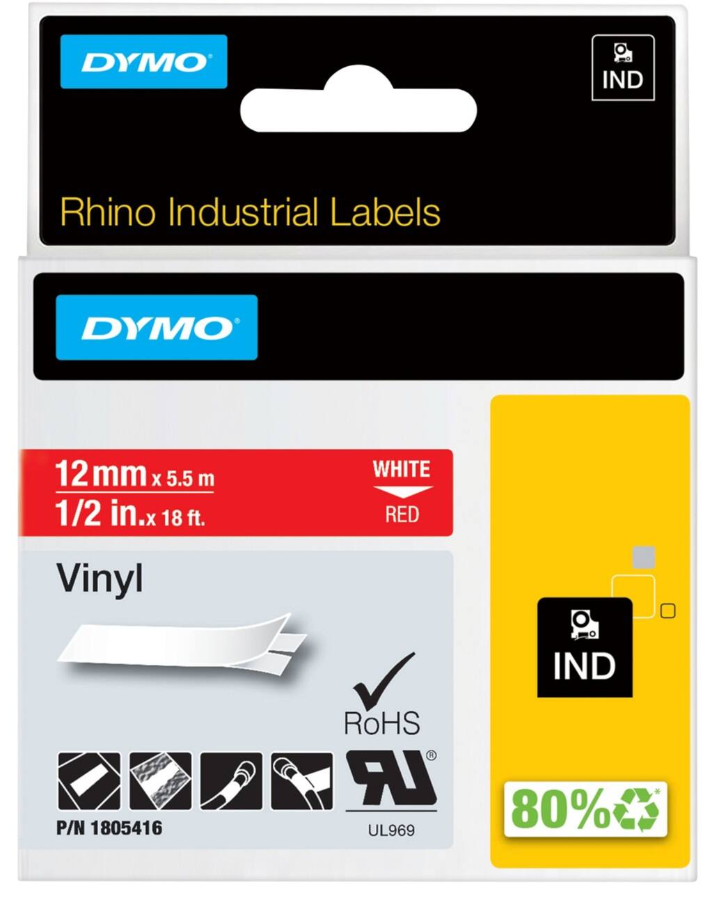 DYMO Rhino Beschriftungsband DYMO 1805416 Selbstklebend Rot auf Weiß 88,9 mm