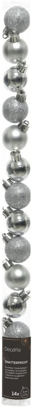 DECORIS Bruchsichere Christbaumkugel Silber Mini 3 cm 14 Stück