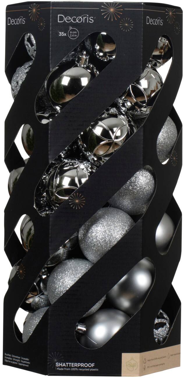 DECORIS Bruchsichere Christbaumkugel Silber 6 cm 35 Stück