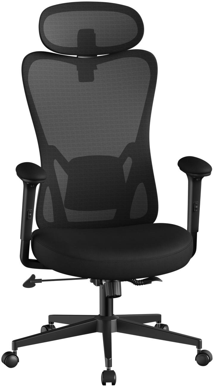 SONGMICS Kime Ergonomischer Stuhl Permanentkontakt Feste Armlehnen Höhenverstellbarer Sitz Schwarz max. 150 kg