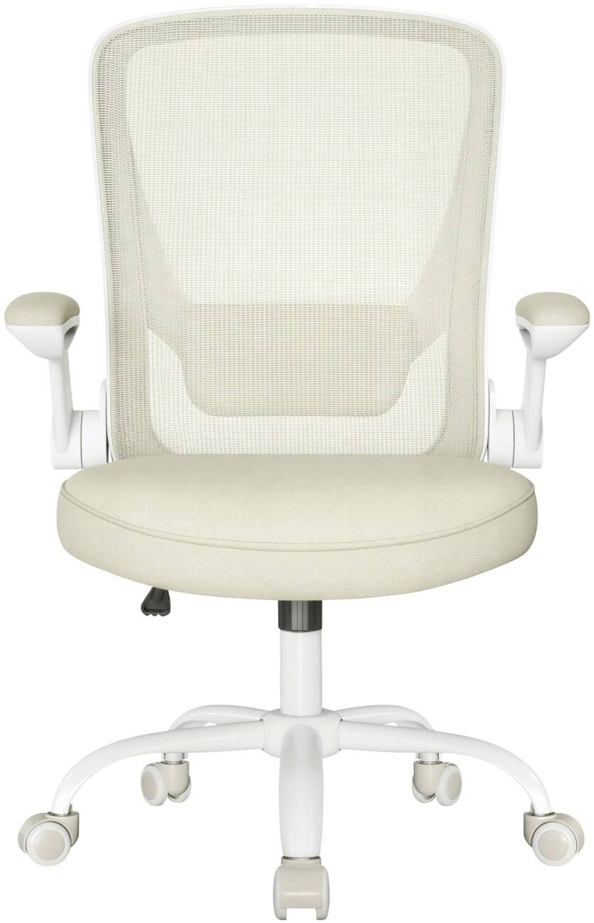 SONGMICS Kime Ergonomischer Stuhl Wippmechanik Feste Armlehnen Höhenverstellbarer Sitz Beige max. 120 kg