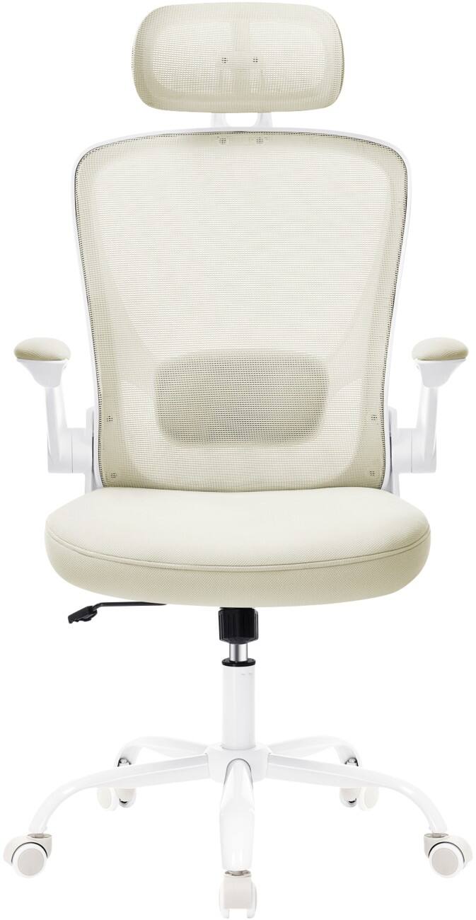 SONGMICS Kime Bürostuhl Wippmechanik Feste Armlehnen Höhenverstellbarer Sitz Beige max. 120 kg