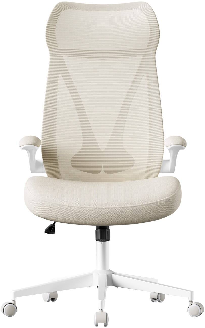 SONGMICS Kime Bürostuhl Wippmechanik Feste Armlehnen Höhenverstellbarer Sitz Beige max. 150 kg