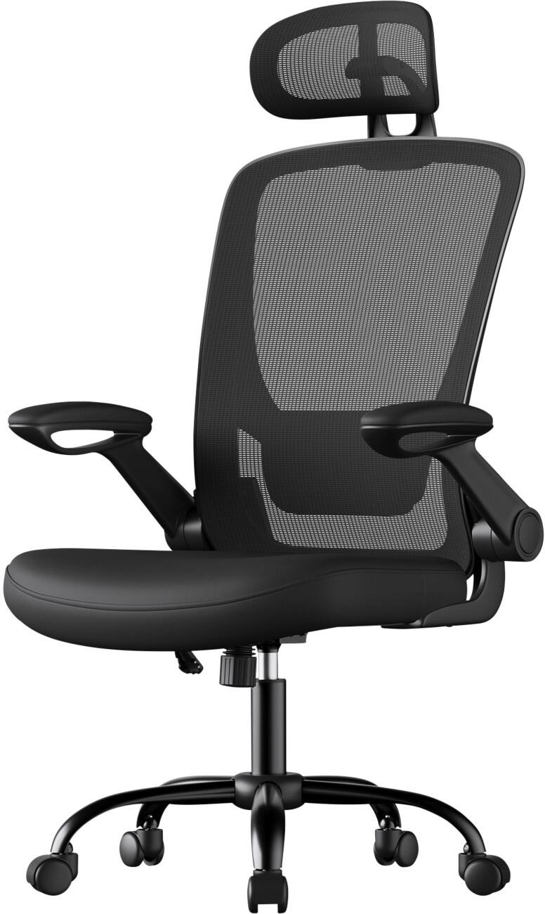 SONGMICS Kime Bürostuhl Wippmechanik Feste Armlehnen Höhenverstellbarer Sitz Schwarz max. 120 kg