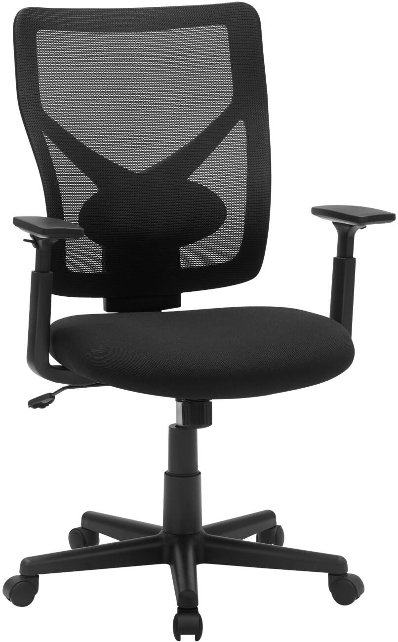 SONGMICS Stevon Bürostuhl Wippmechanik Feste Armlehnen Höhenverstellbarer Sitz Schwarz max. 120 kg
