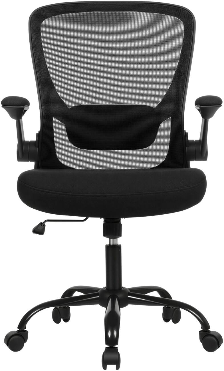 SONGMICS Stevon Bürostuhl Wippmechanik Feste Armlehnen Höhenverstellbarer Sitz Schwarz max. 120 kg