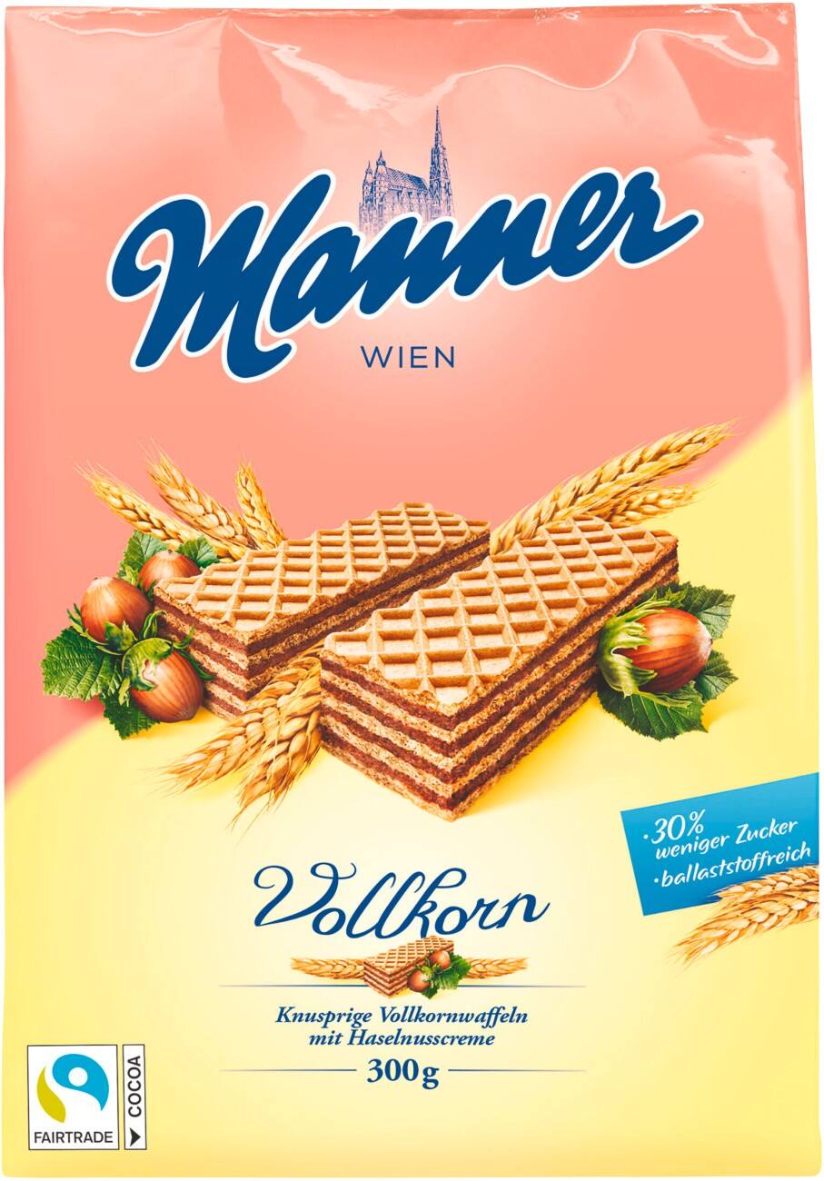 Manner Vollkorn Neapolitaner Haselnusscreme-Füllung Waffelgebäck 300 g