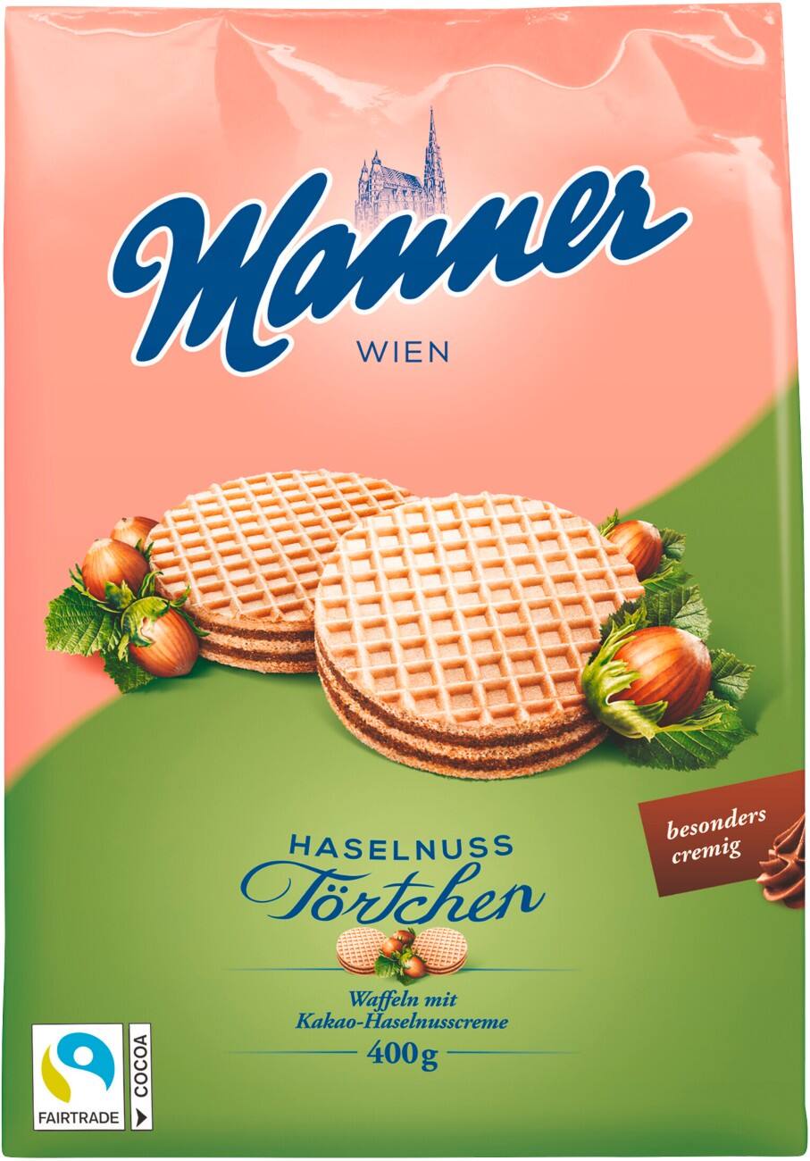 Manner Kakao-Haselnuss-Creme-Füllung Waffelgebäck 400 g