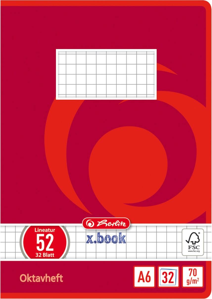 herlitz Notizbuch DIN A6 Rot 32 Blatt Kariert Whirl-Motiv