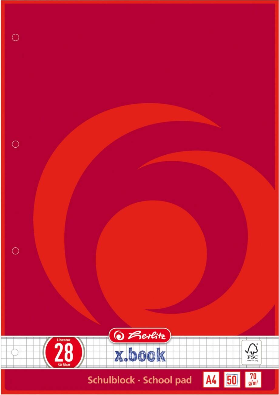 herlitz Notizblock DIN A4 Rot 50 Blatt