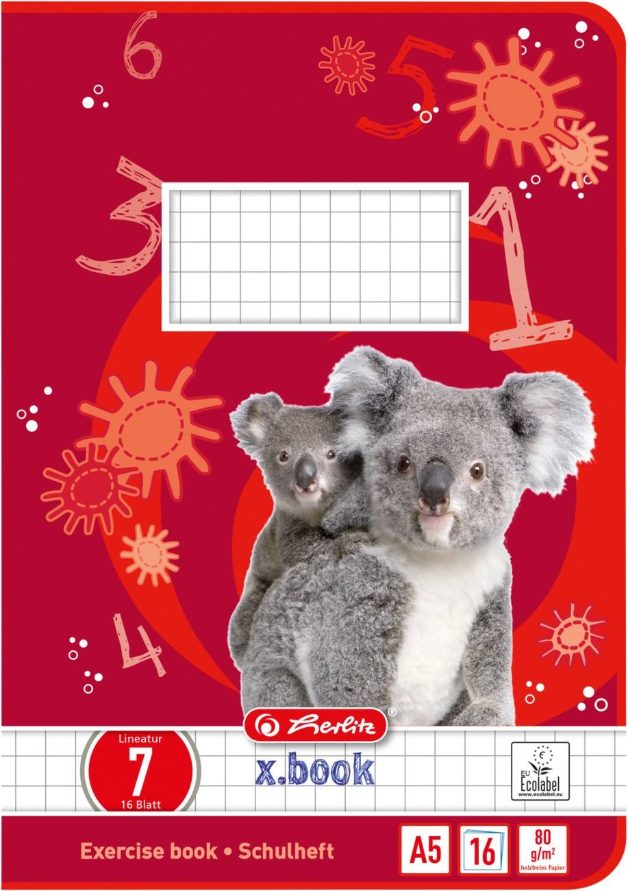 herlitz Schulheft DIN A5 Rot 16 Blatt Koala-Motiv