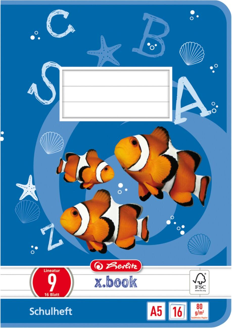 herlitz Schulheft DIN A5 Blau 16 Blatt Fisch-Motiv