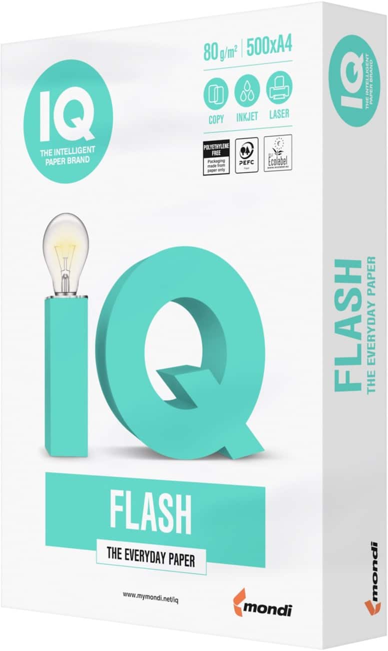 IQ Flash A4-Druckerpapier 80 g/m² Mattweiß 146 CIE Packung mit 500 Blatt