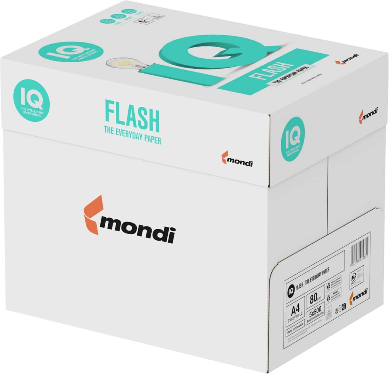 IQ Flash A4-Druckerpapier 80 g/m² Mattweiß 146 CIE 0 Lochungen Packung mit 500 Blatt