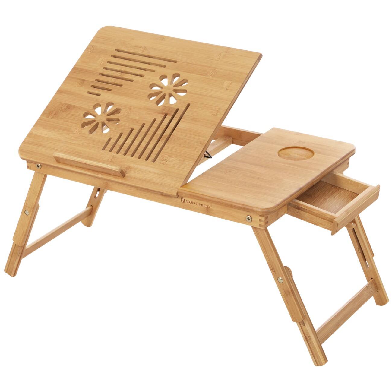 SONGMICS Höhenverstellbarer Laptopständer 4 Füße, 750 (B) x 350 (T) x 290 (H) mm Bambus, Stahl