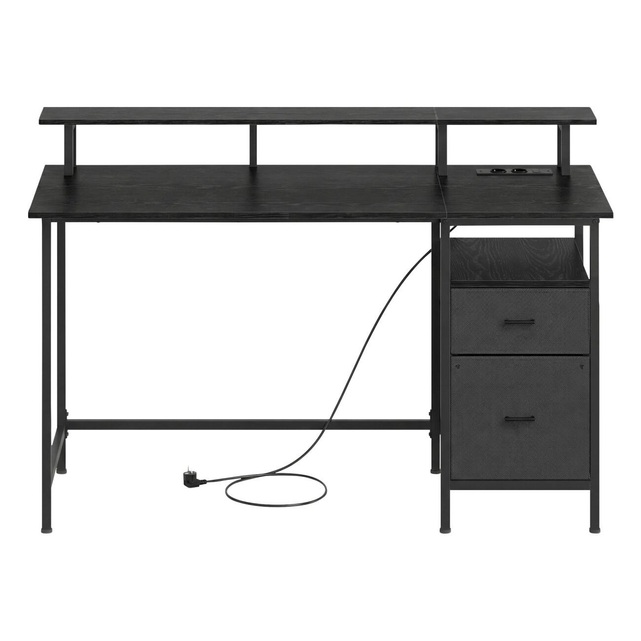VASAGLE Computer-Schreibtisch Rechteckig Ebenholz 2 Schubladen 1.400 (B) x 600 (T) x 900 (H) mm Stoff, PA (Polyamid), Spanplatte, Stahl