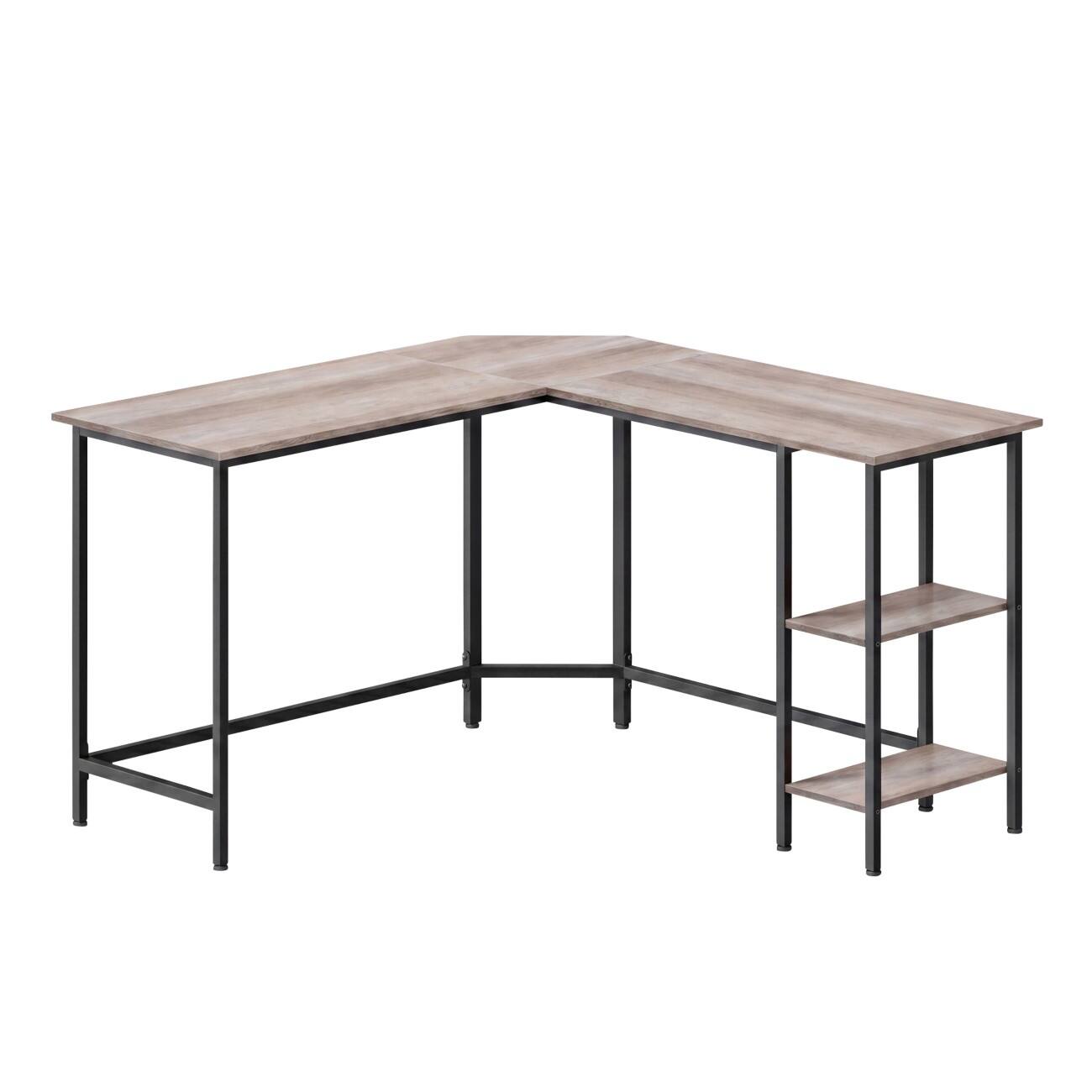 VASAGLE Computer-Schreibtisch L-Form Grau-Beige L-Fuß 1.400 (B) x 1.400 (T) x 760 (H) mm Spanplatte, Stahl