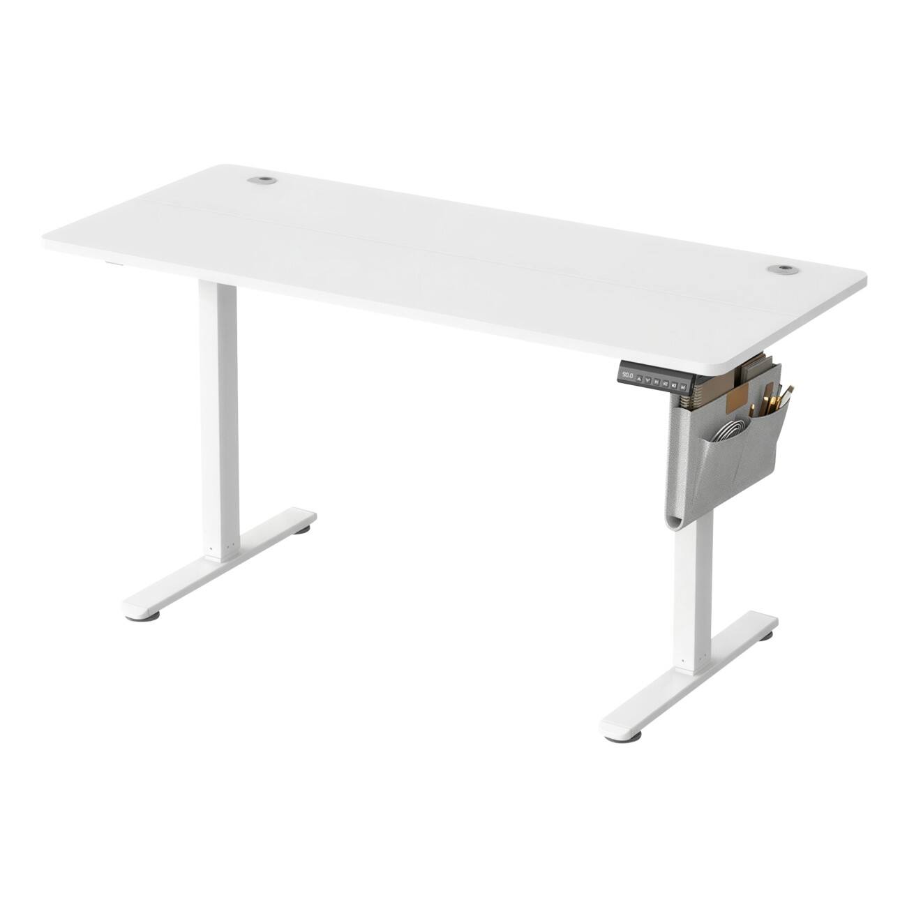 SONGMICS Elektronisch Höhenverstellbar Sitz-Stehschreibtisch Rechteckig Weiß 4 Metallbeine 1.400 (B) x 600 (T) x 1.200 (H) mm Spanplatte, Stahl