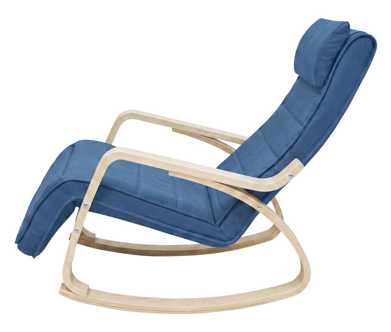 SONGMICS Teou Schaukelstuhl Stoffbezug Feste Armlehnen Blau 150 kg 550 x 1.215 x 840 mm