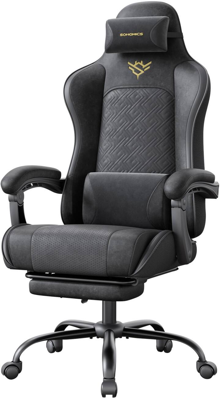 SONGMICS Cathy Ergonomic Gaming-Stuhl Feste Armlehnen Schwarz OBG079B01