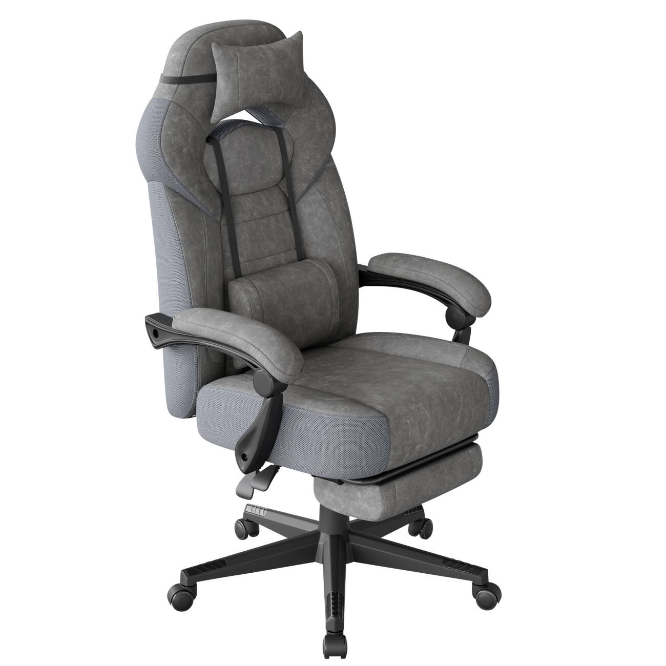 SONGMICS Cathy Ergonomic Gaming-Stuhl Feste Armlehnen Grau OBG077G01