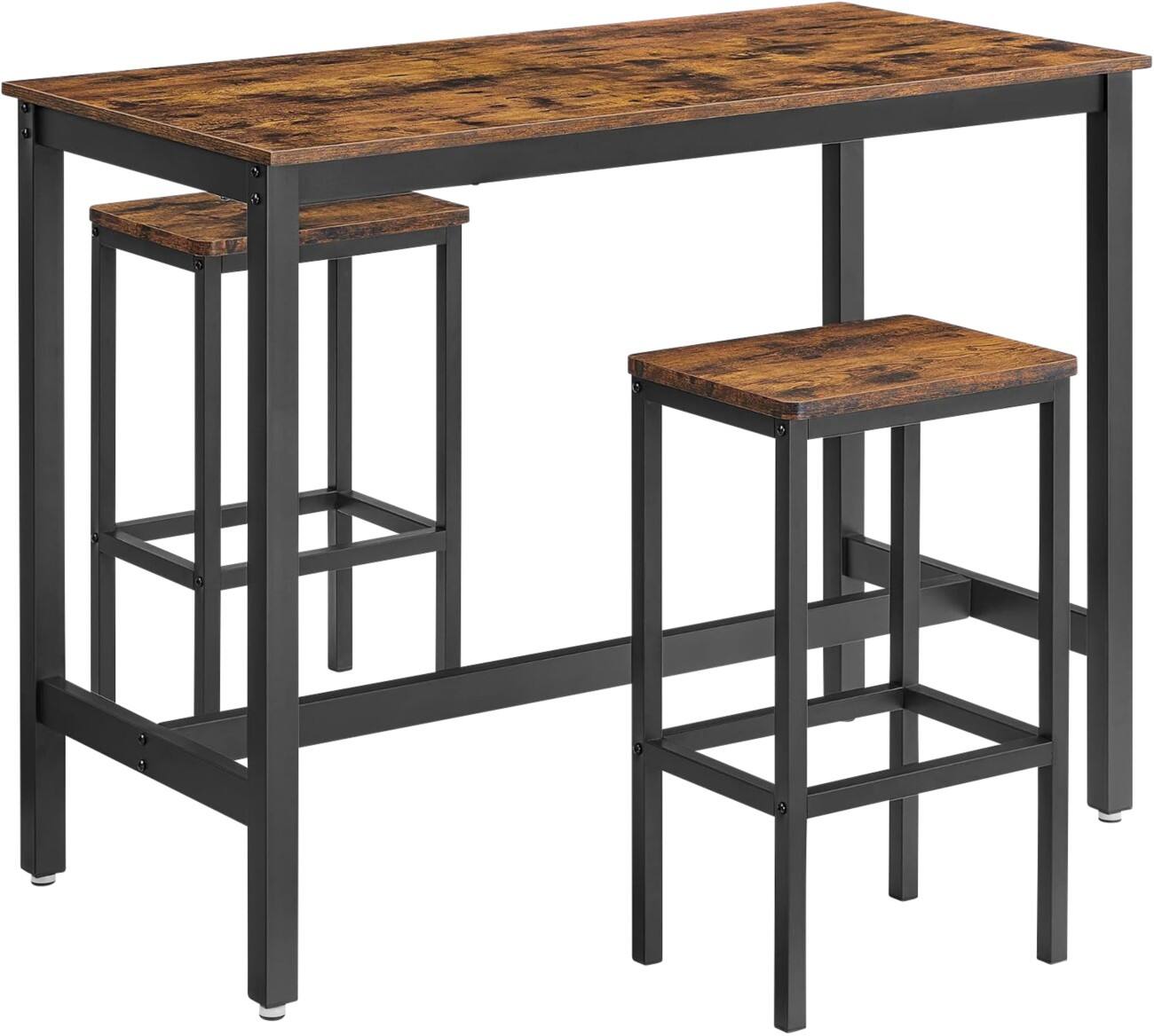 VASAGLE Stuhl-Tisch-Set Braun Industrial-Stil Set 3 Stück