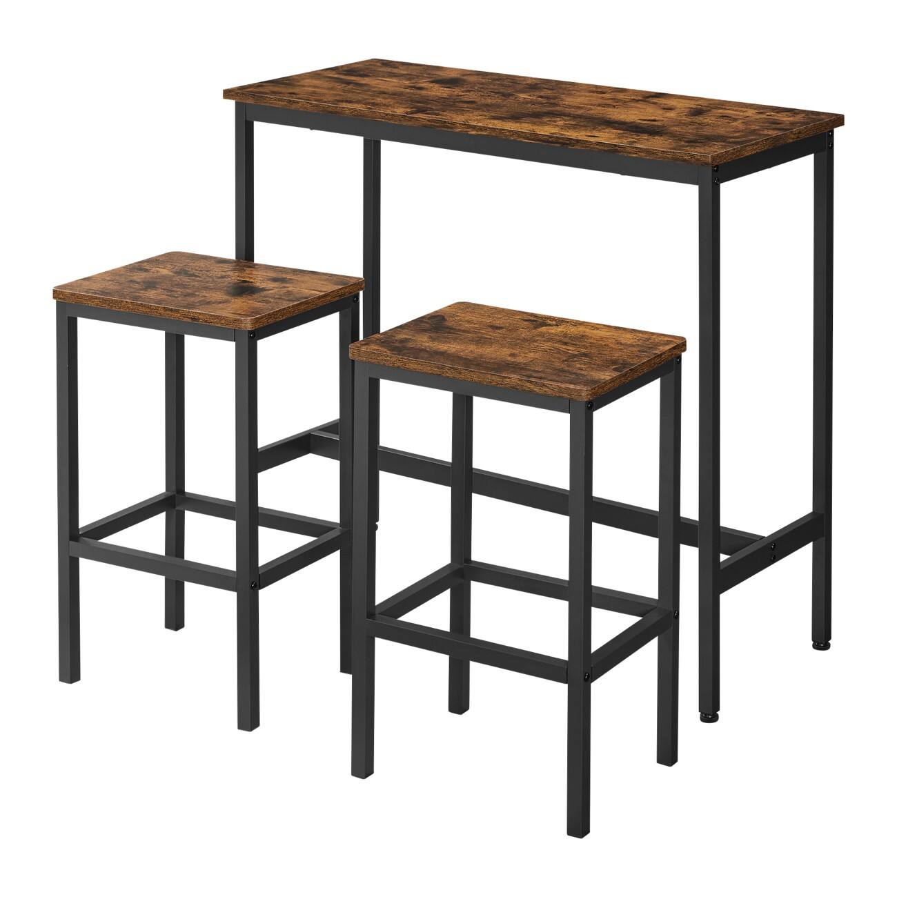 VASAGLE Stuhl-Tisch-Set Braun Industrial-Stil Set 3 Stück
