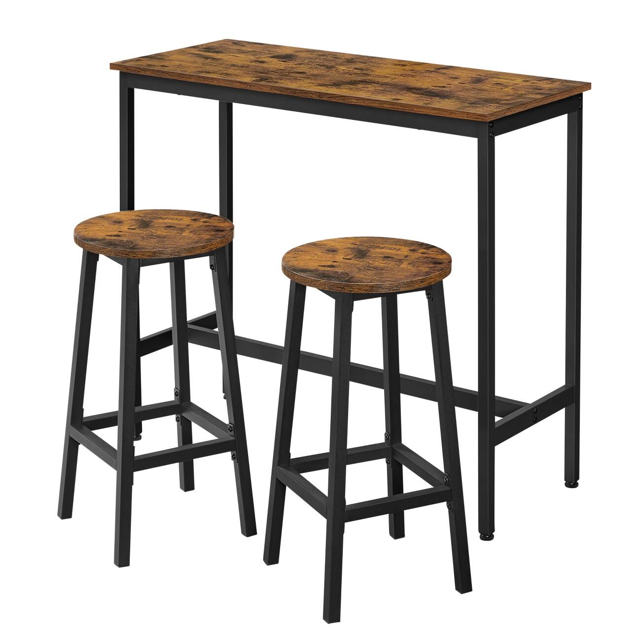 VASAGLE Stuhl-Tisch-Set Braun Industrial-Stil Set 3 Stück