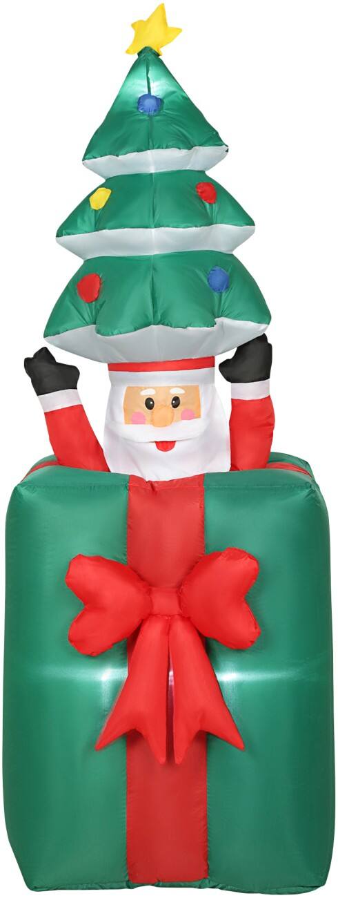 OutSunny Aufblasbarer Weihnachtsmann in Geschenkbox mit Gebläse und LED-Lampen 80 x 67 x 213 cm