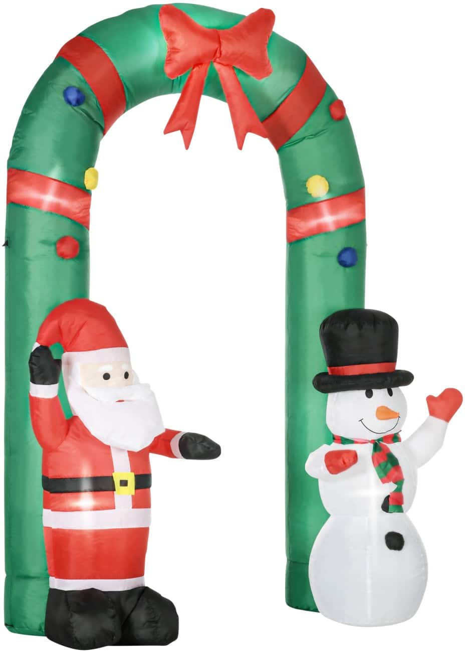 HOMCOM Weihnachts-Luftbogen mit Weihnachtsmann-Schneemann-Gebläse und LED-Lampen 198 x 80 x 245 cm