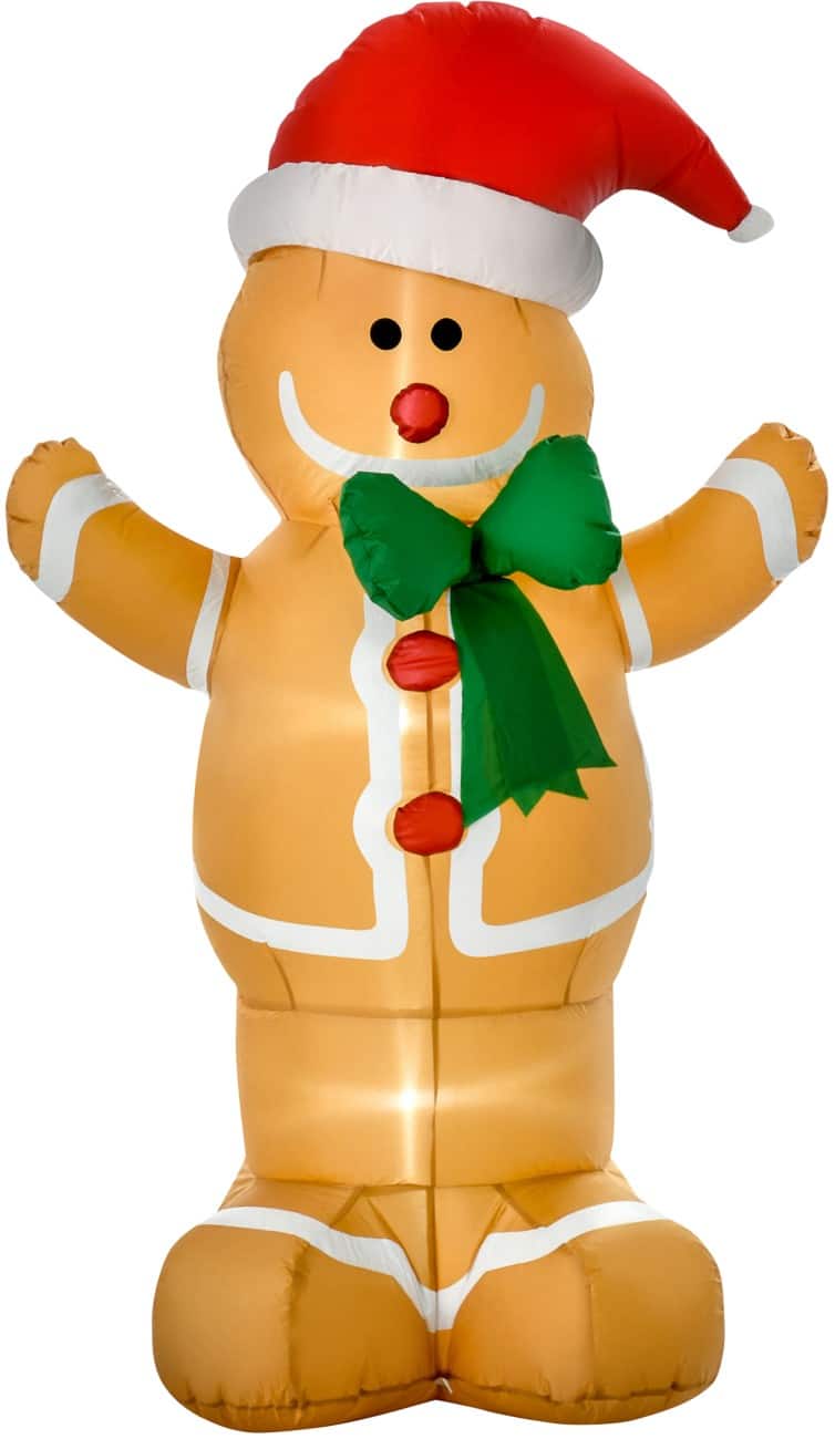 HOMCOM Aufblasbarer Weihnachts-Lebkuchenmann Gebläse und LED-Lampen 110 x 70 x 183 cm
